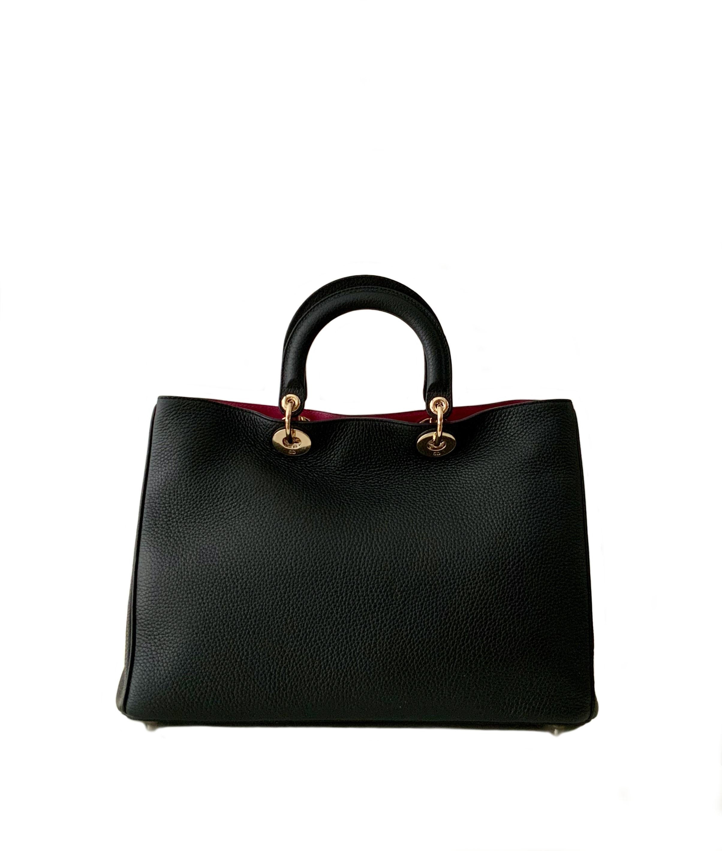 Christian Dior Schwarzes Leder Große Diorissimo Tote Tasche im Zustand „Hervorragend“ in Geneva, CH