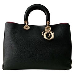 Christian Dior Schwarzes Leder Große Diorissimo Tote Tasche