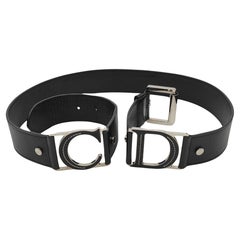 Cinturón con logotipo de piel negra Christian Dior