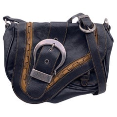 Christian Dior Black Leather Mini Gaucho Saddle Messenger Bag