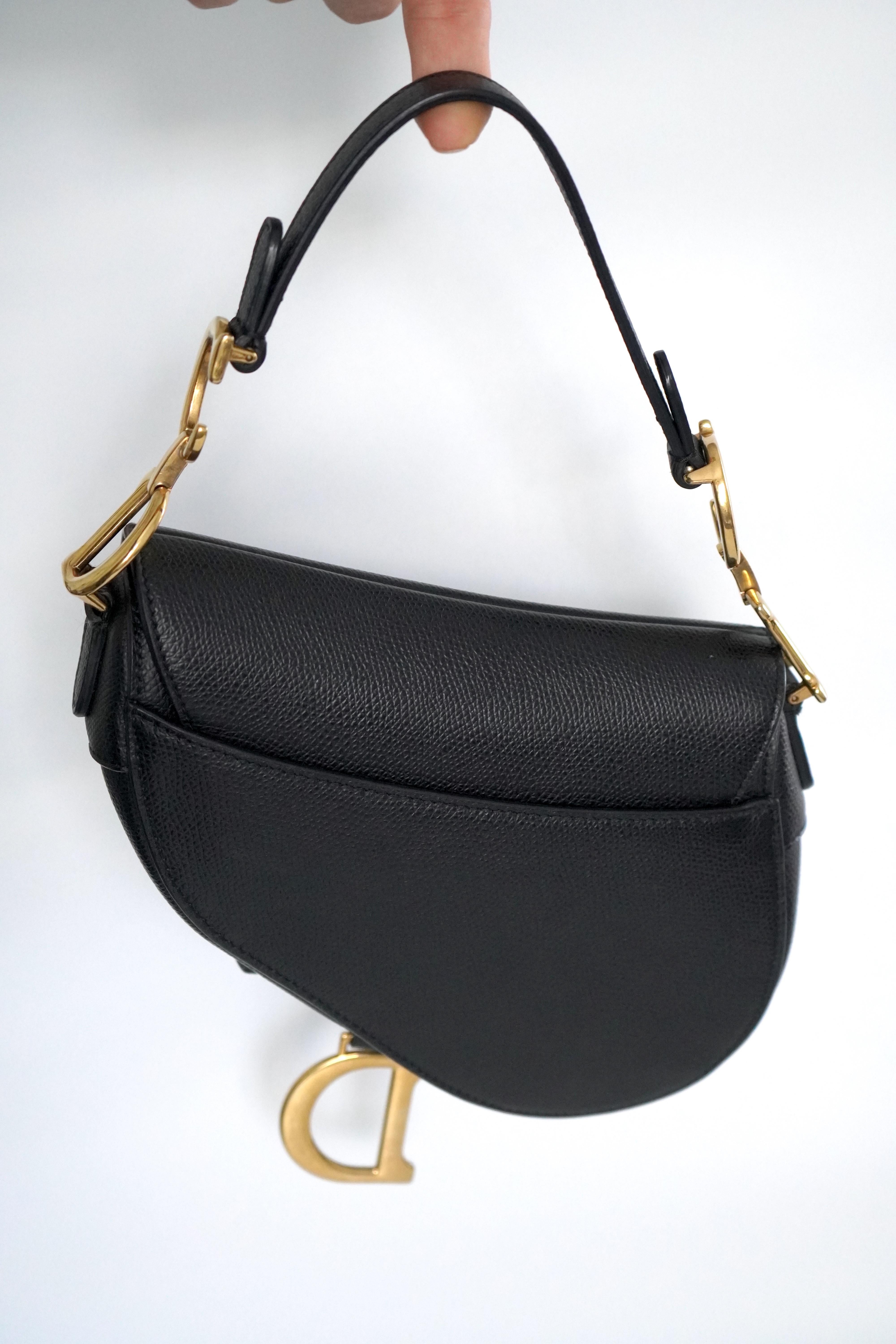 Women's Christian Dior Black Leather Mini Saddle Bag 