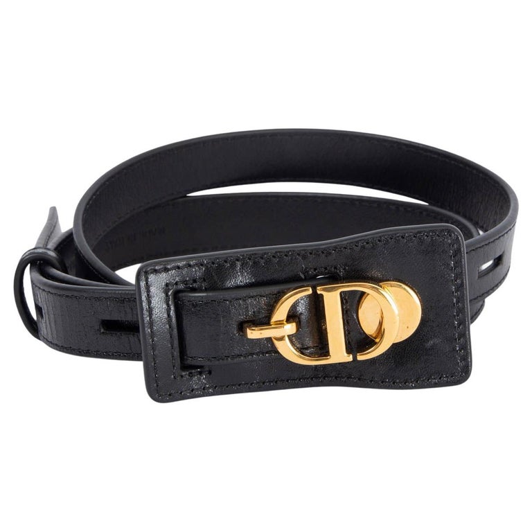 CHRISTIAN DIOR black leather MONTAIGNE BOBBY CD Belt 80 For Sale
