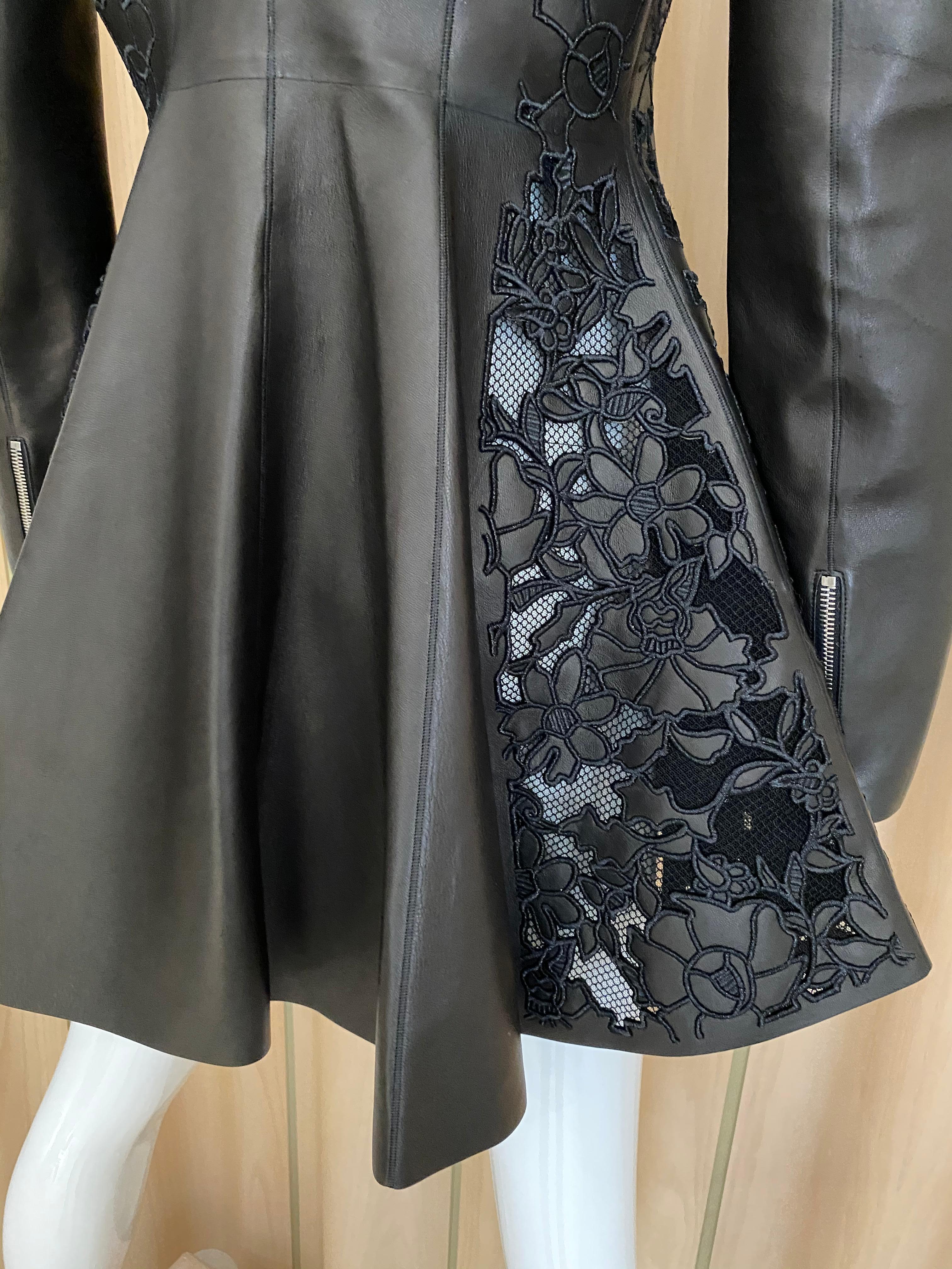 Christian Dior Black Leather Peplum Jacket with Lace  For Sale 2