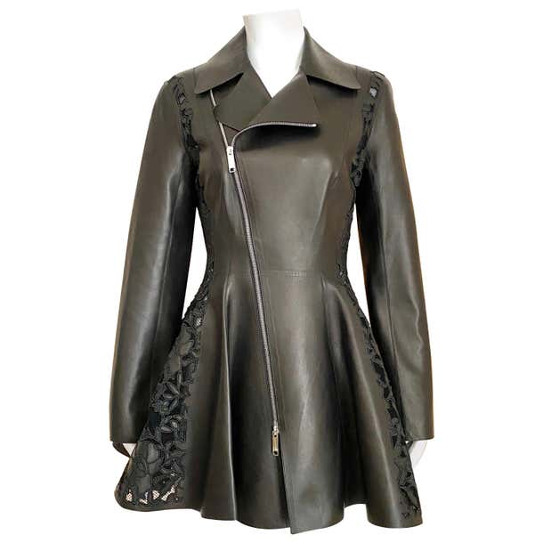 Christian Dior Black Leather Peplum Jacket with Lace For Sale at ...