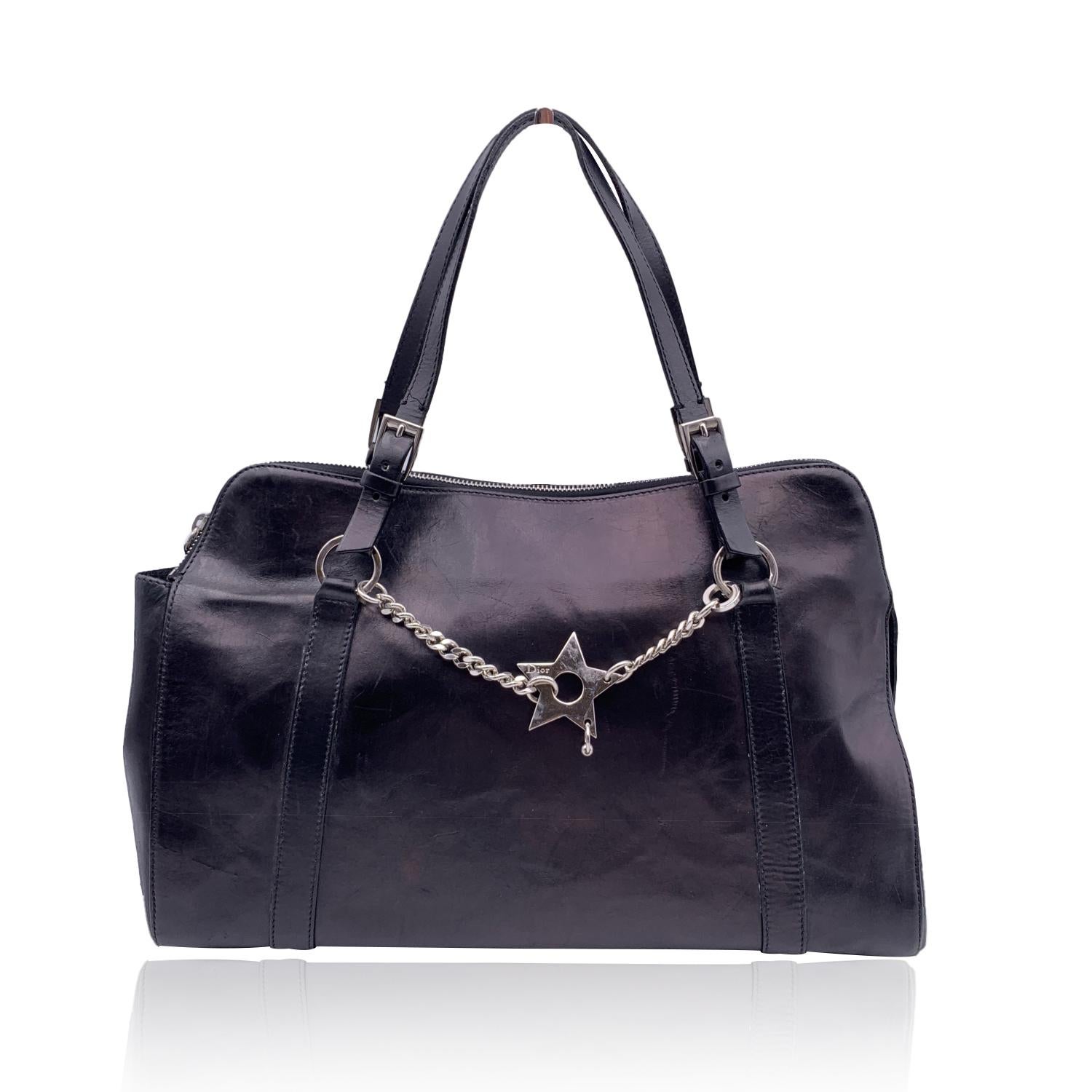 Christian Dior Black Leather Piercing Satchel Bowler Bag Handbag 9