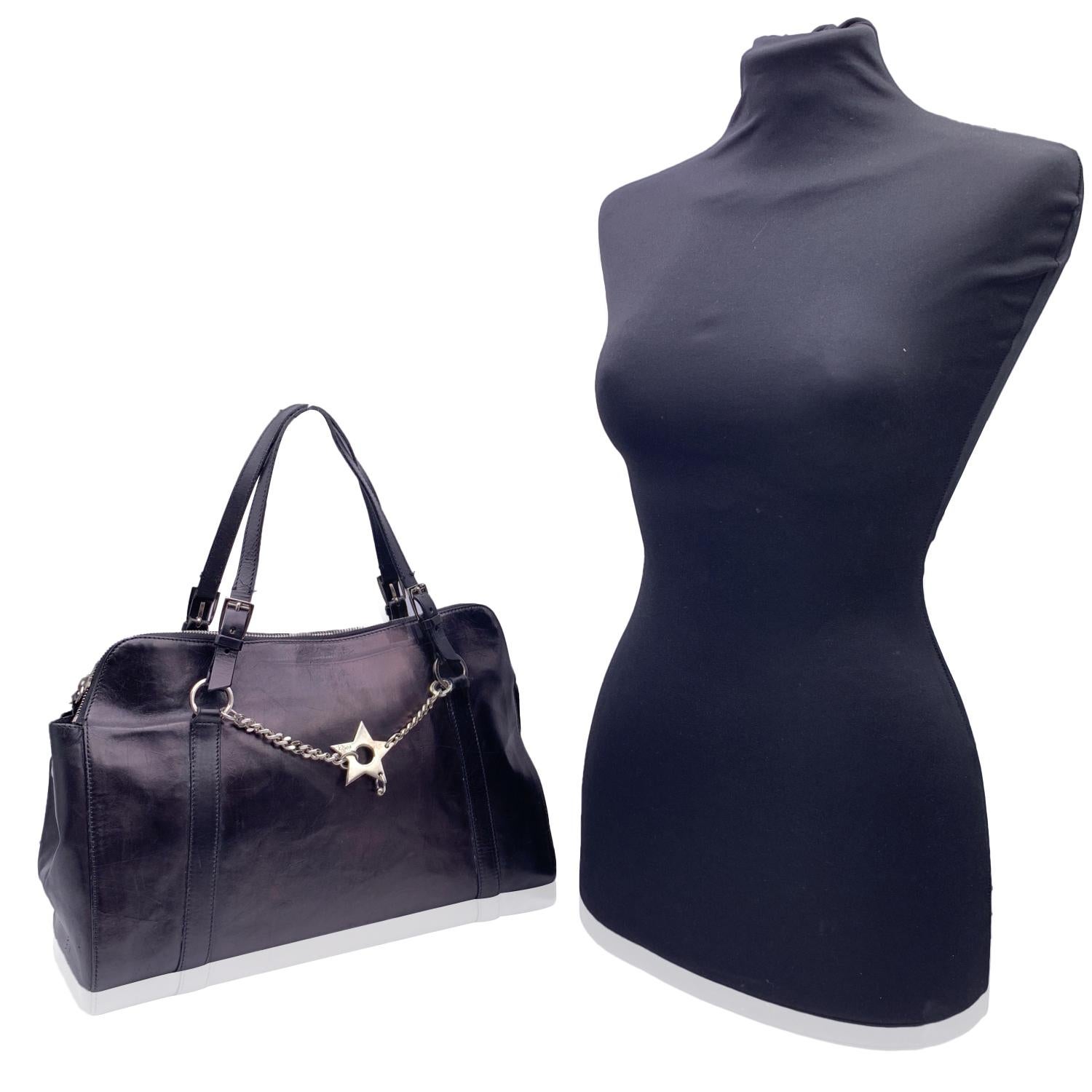 Christian Dior Black Leather Piercing Satchel Bowler Bag Handbag 10