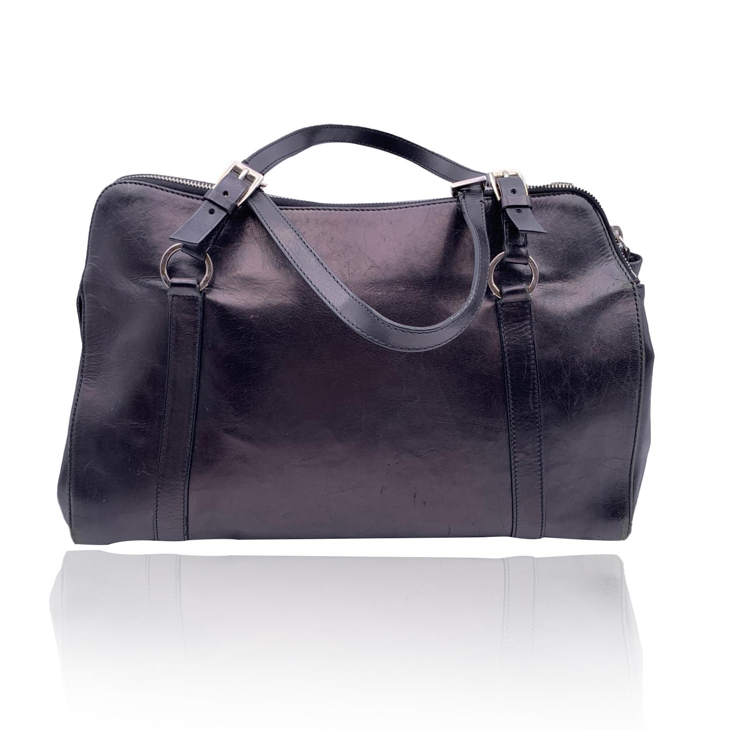 Christian Dior Black Leather Piercing Satchel Bowler Bag Handbag 11