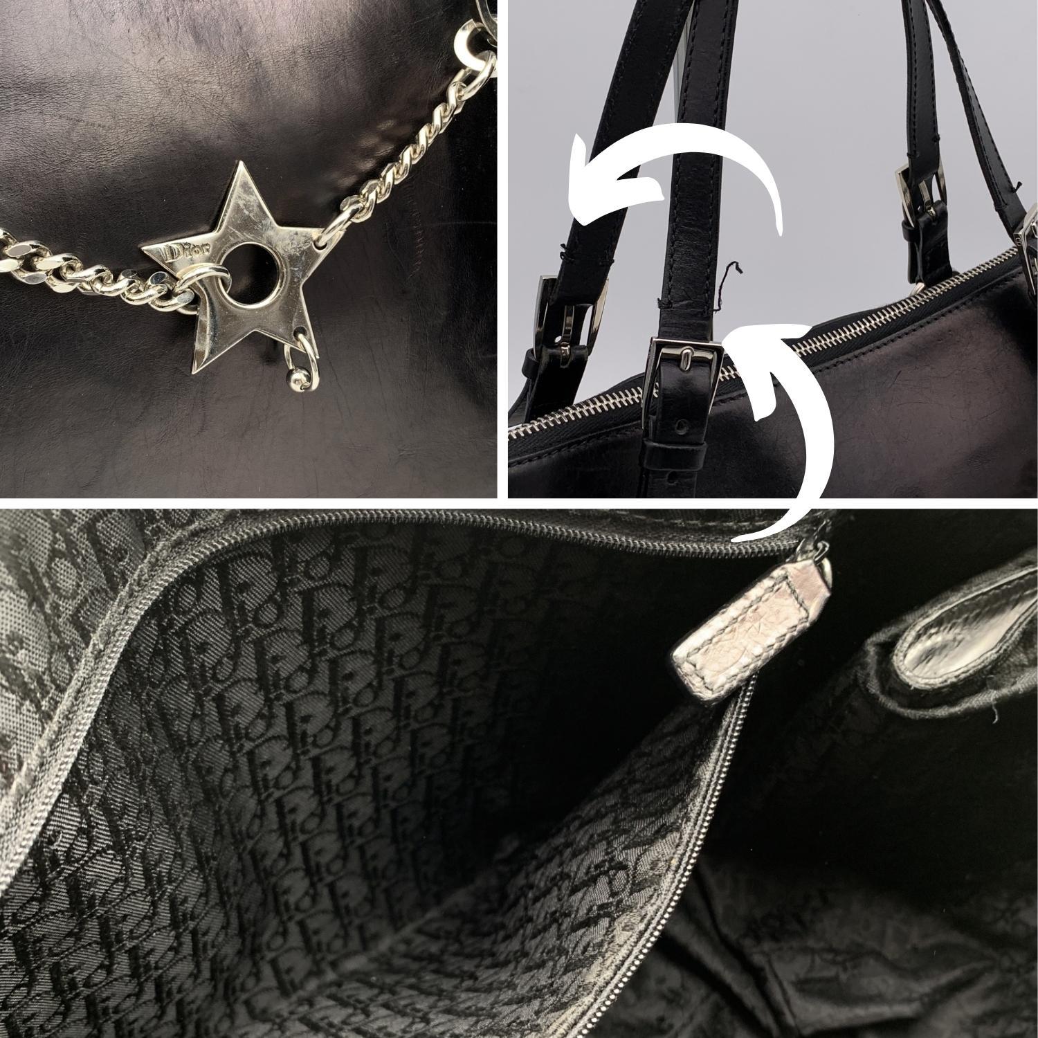 Christian Dior Black Leather Piercing Satchel Bowler Bag Handbag 12