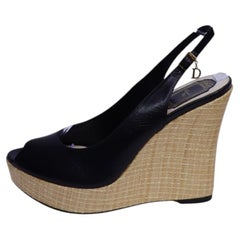 Christian Dior Black Leather Platform Wedge Slingback Sandals - EU 39.5