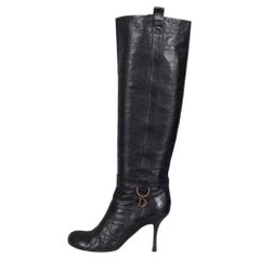 Christian Dior Black Leather Pull-On Boots with Logo Charms EU 40