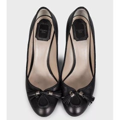 Scarpe Christian Dior con tacco scolpito e fiocco in pelle nera, taglia 39,5