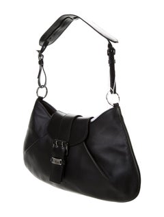 Christian Dior Black Leather Silver Saddle Top Handle Satchel Shoulder Flap Bag