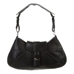 Christian Dior Black Leather Silver Saddle Top Handle Satchel Shoulder Flap Bag