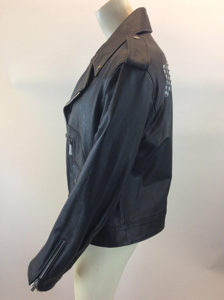 Christian Dior Black Leather Studded Moto Jacket For Sale at 1stDibs