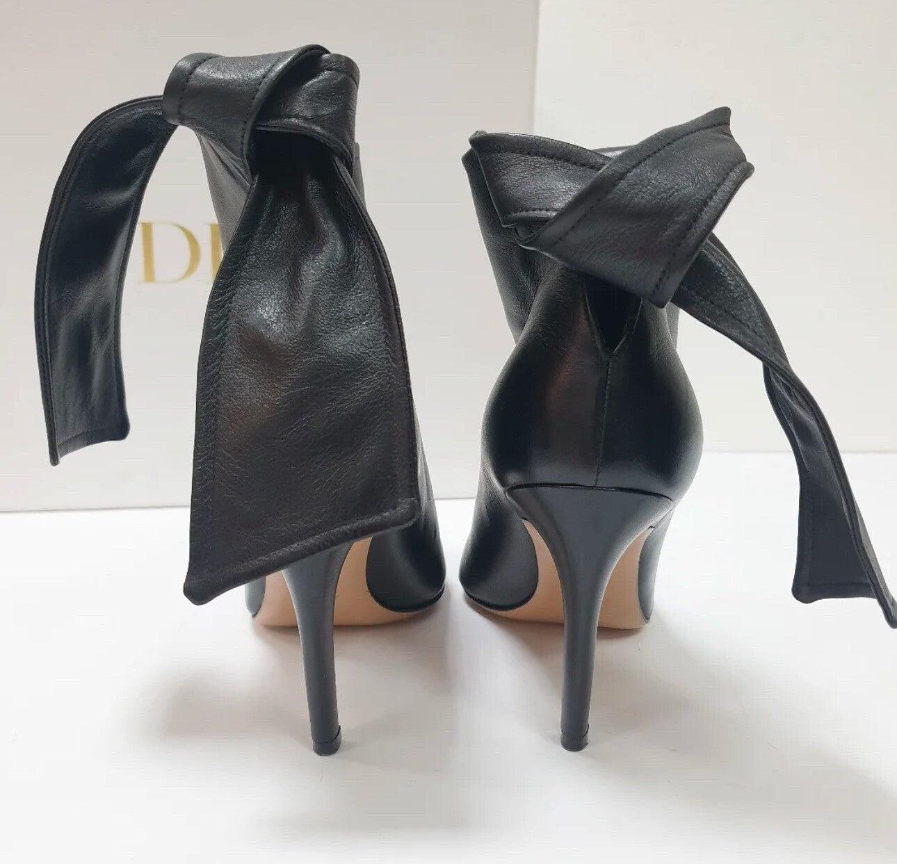 Christian Dior Schwarz Leder Krawatten Heels Booties sz.39 Damen im Angebot