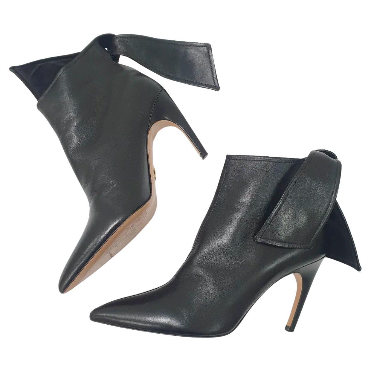 Christian Dior Schwarz Leder Krawatten Heels Booties sz.39 im Angebot