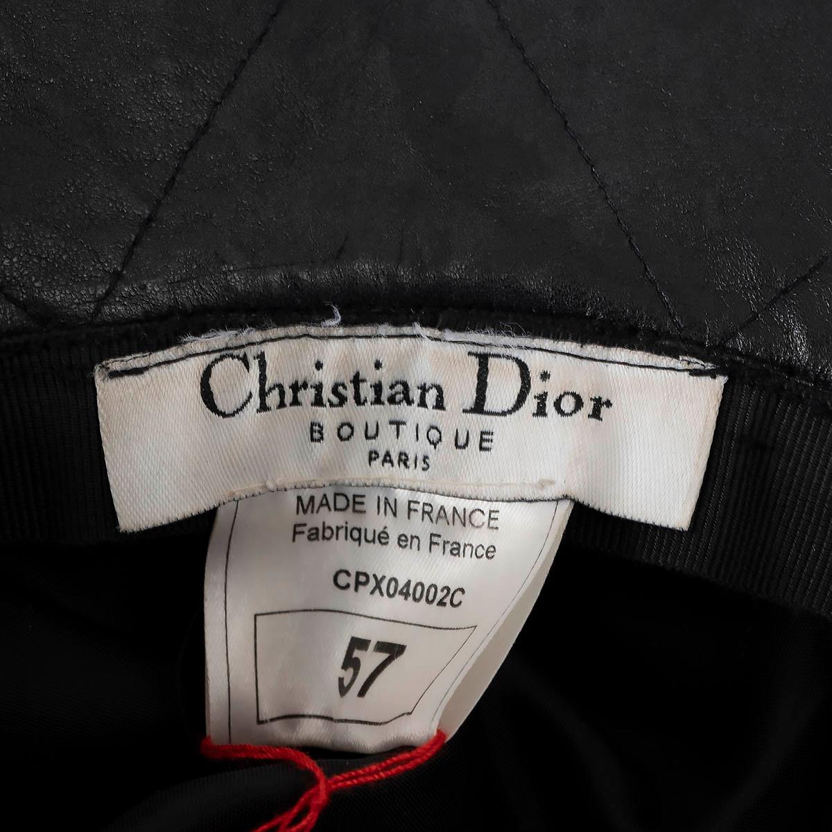 CHRISTIAN DIOR black leather VINTAGE CORSET BUCKET Hat 57 For Sale 7
