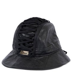 CHRISTIAN DIOR black leather VINTAGE CORSET BUCKET Hat 57