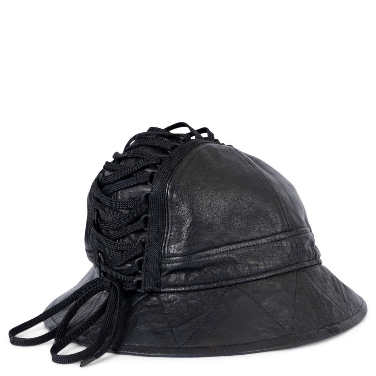 Women's CHRISTIAN DIOR black leather VINTAGE CORSET BUCKET Hat 57 For Sale