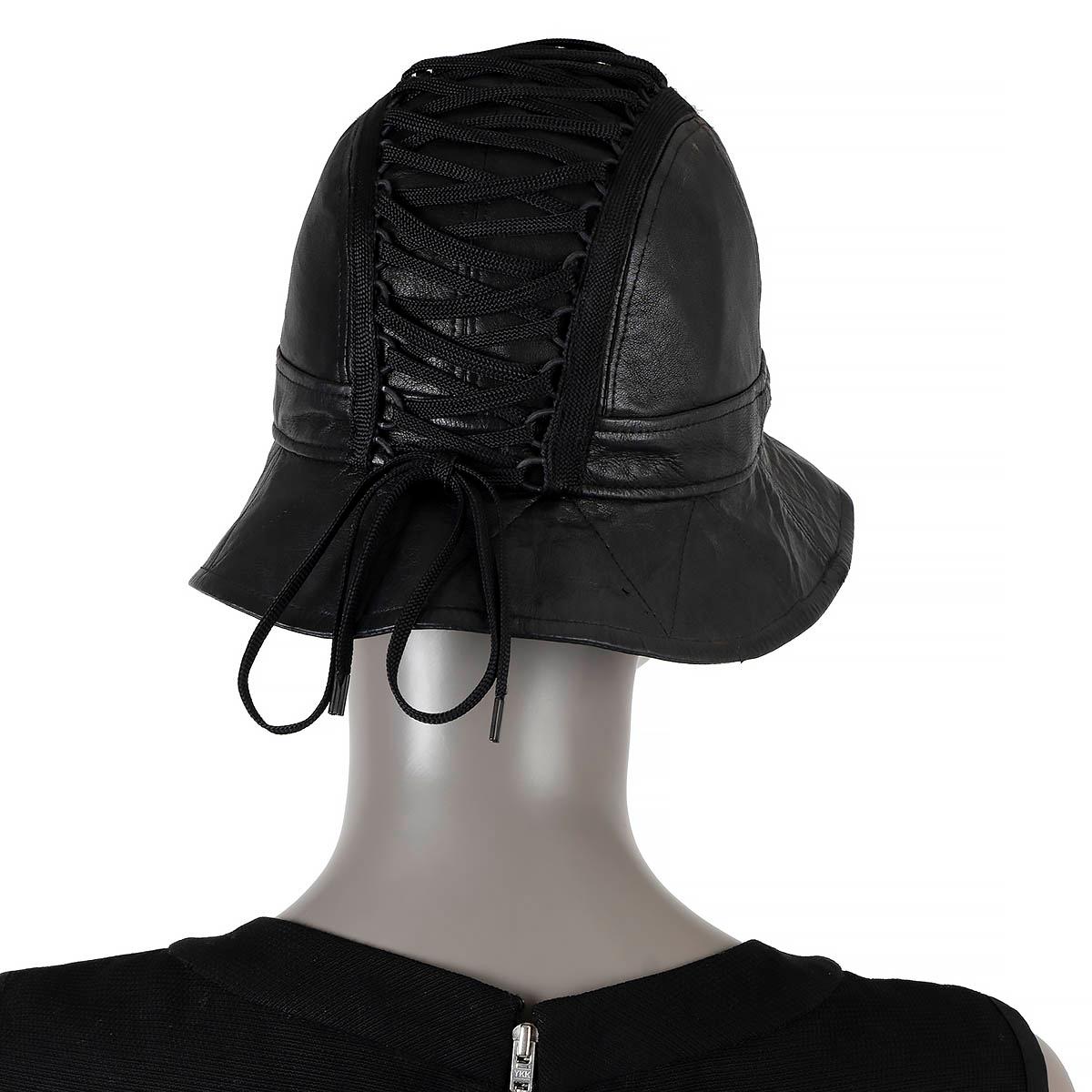 CHRISTIAN DIOR black leather VINTAGE CORSET BUCKET Hat 57 For Sale 3