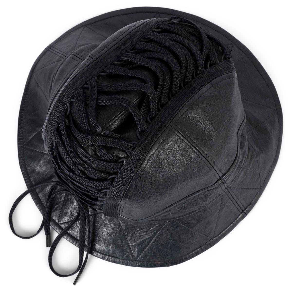CHRISTIAN DIOR black leather VINTAGE CORSET BUCKET Hat 57 For Sale 4