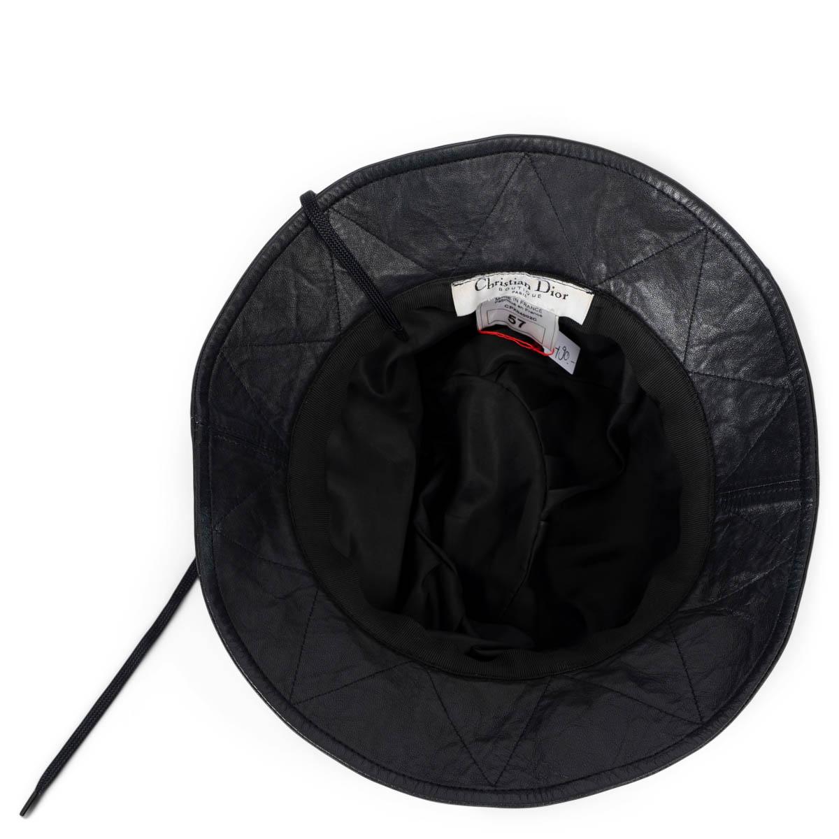 CHRISTIAN DIOR black leather VINTAGE CORSET BUCKET Hat 57 For Sale 5