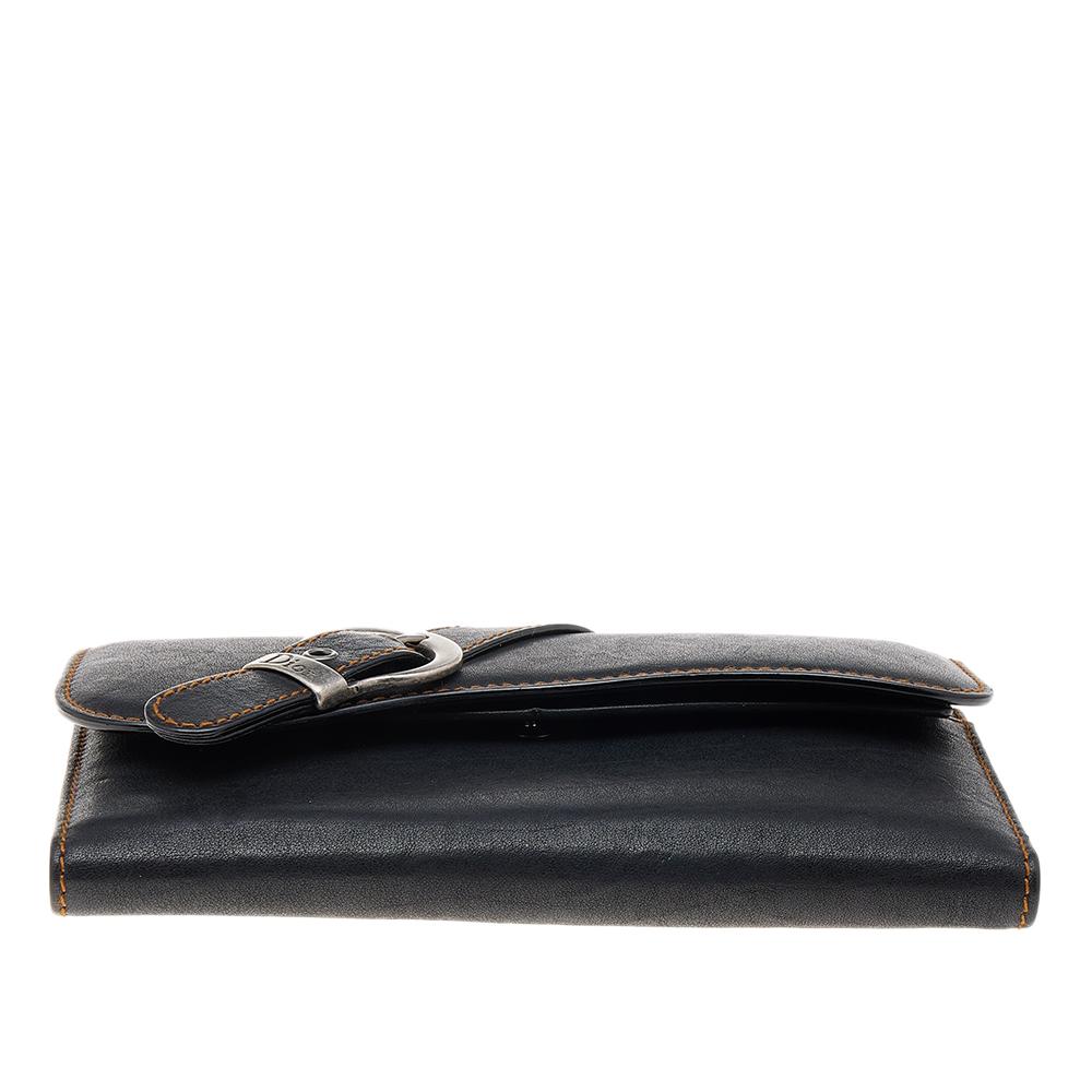 Christian Dior Black Leather Vintage Gaucho Saddle Wallet 6
