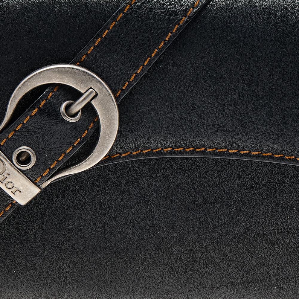 Women's Christian Dior Black Leather Vintage Gaucho Saddle Wallet