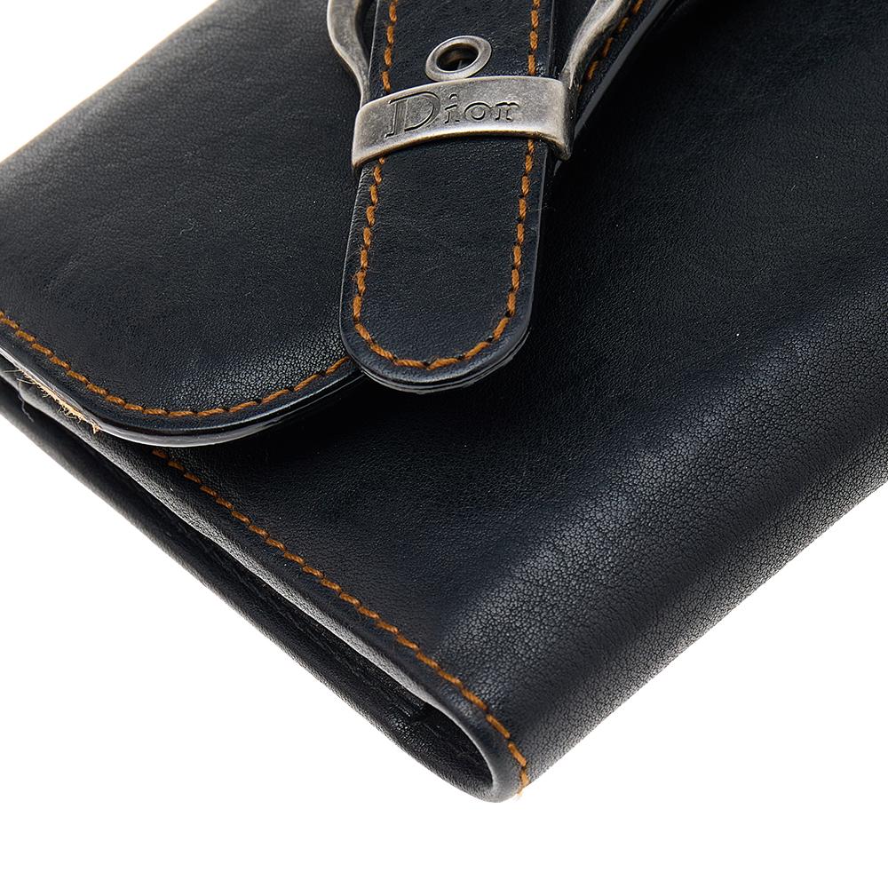 Christian Dior Black Leather Vintage Gaucho Saddle Wallet 2