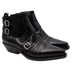 Christian Dior Black Leather Western Buckle Ankle Boots