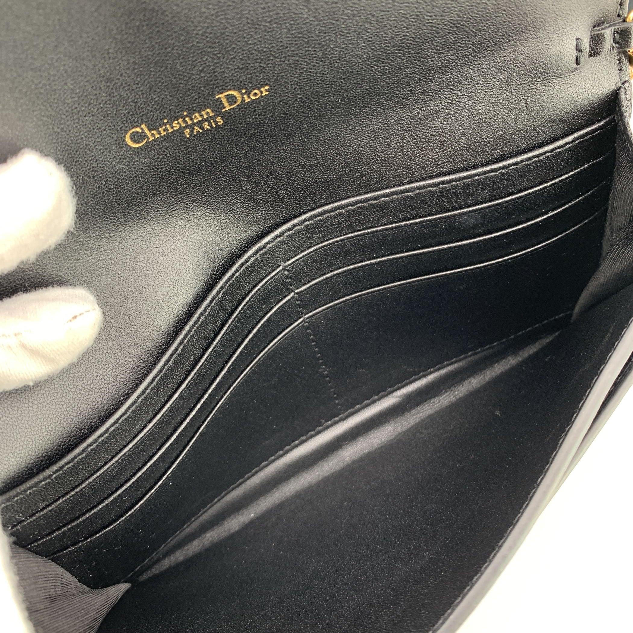 Christian Dior Black Leather WOC Wallet on Chain Small Saddle Bag For Sale 2
