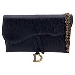 Christian Dior Black Leather WOC Wallet on Chain Small Saddle Bag