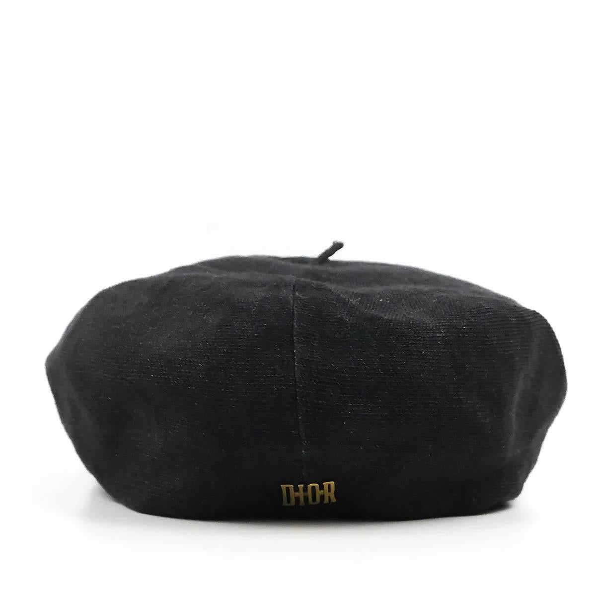 CHRISTIAN DIOR black linen 2019 BERET Hat One Size For Sale