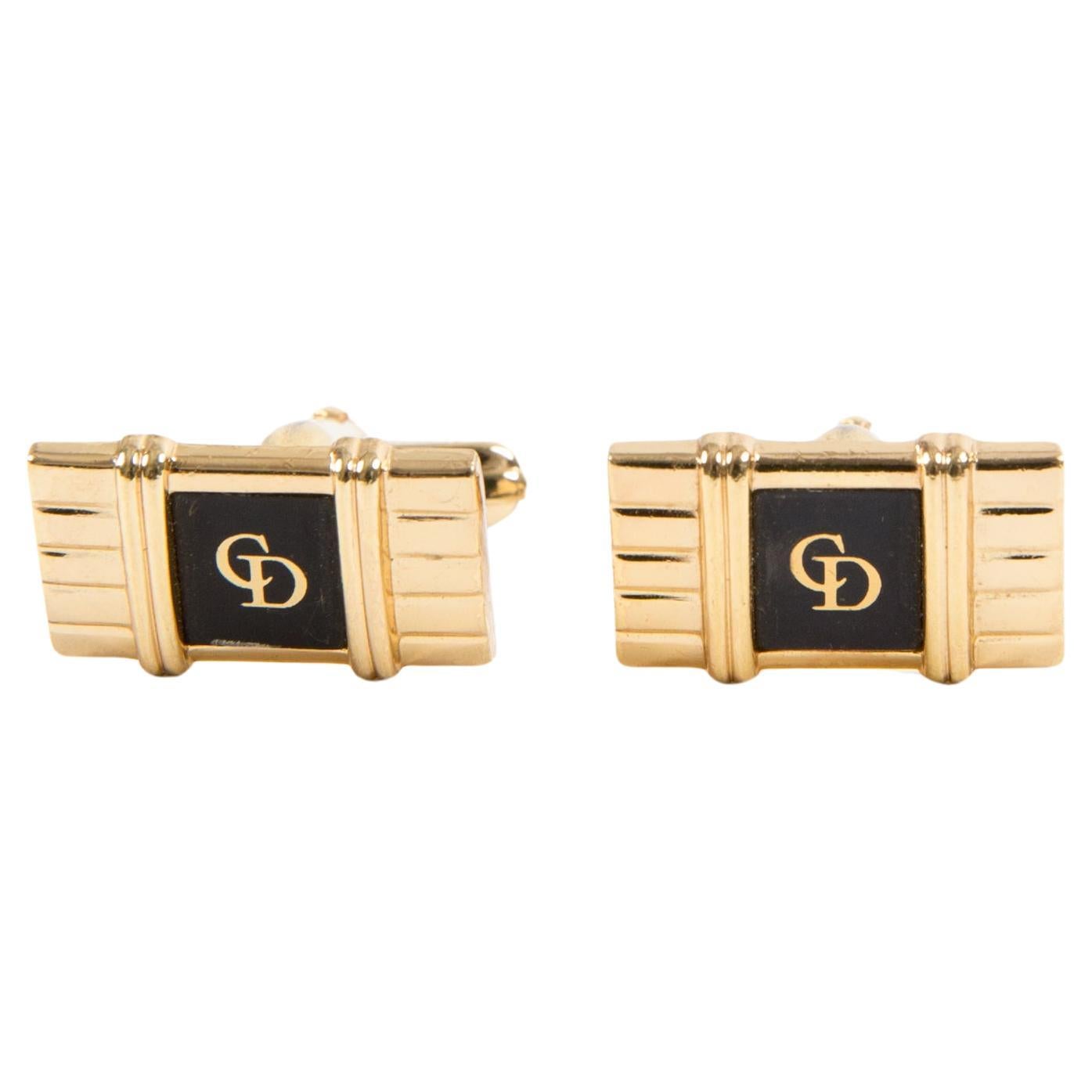 Gemelli da polso con logo nero di Christian Dior in vendita