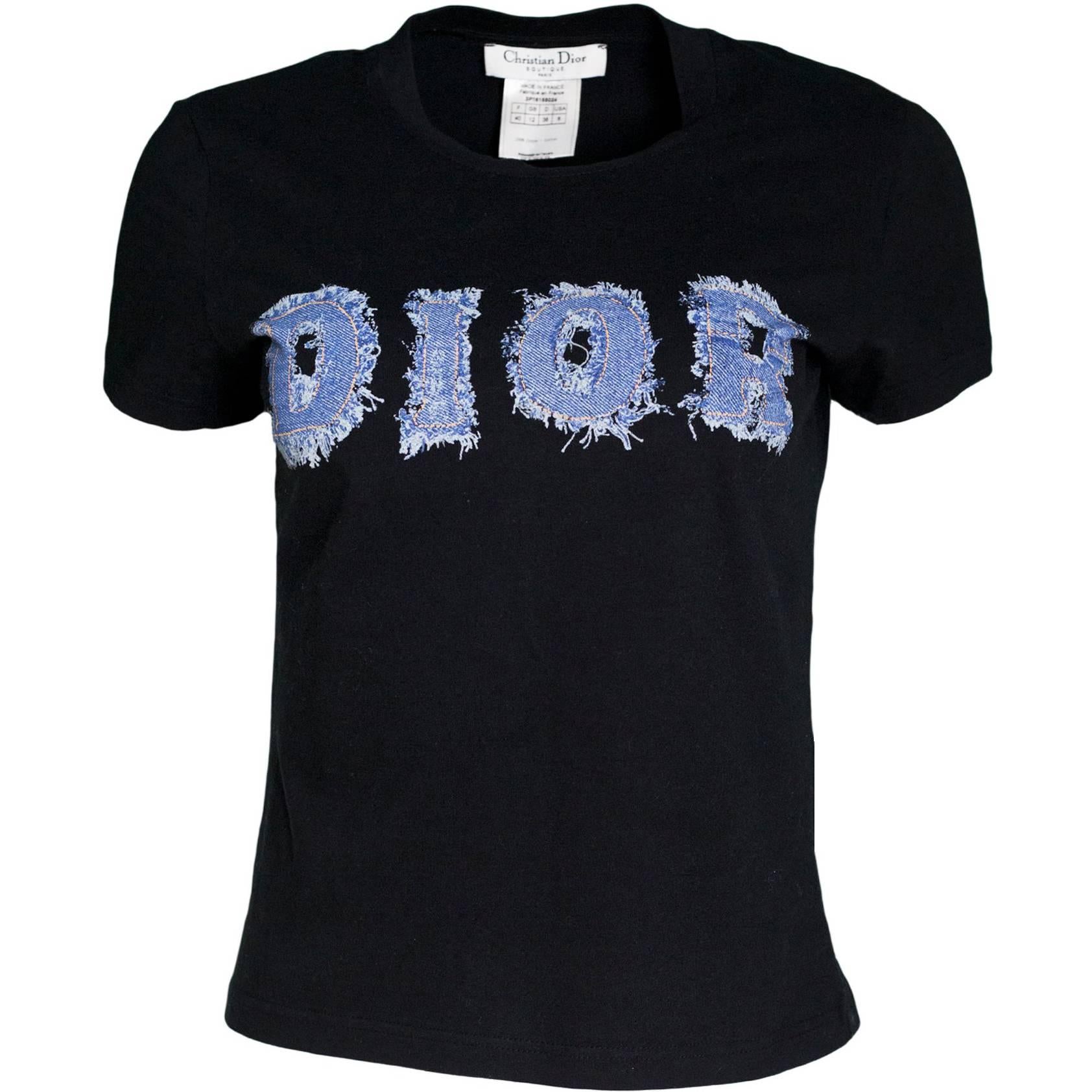 Christian Dior Black Logo T-Shirt Sz 8 For Sale at 1stDibs