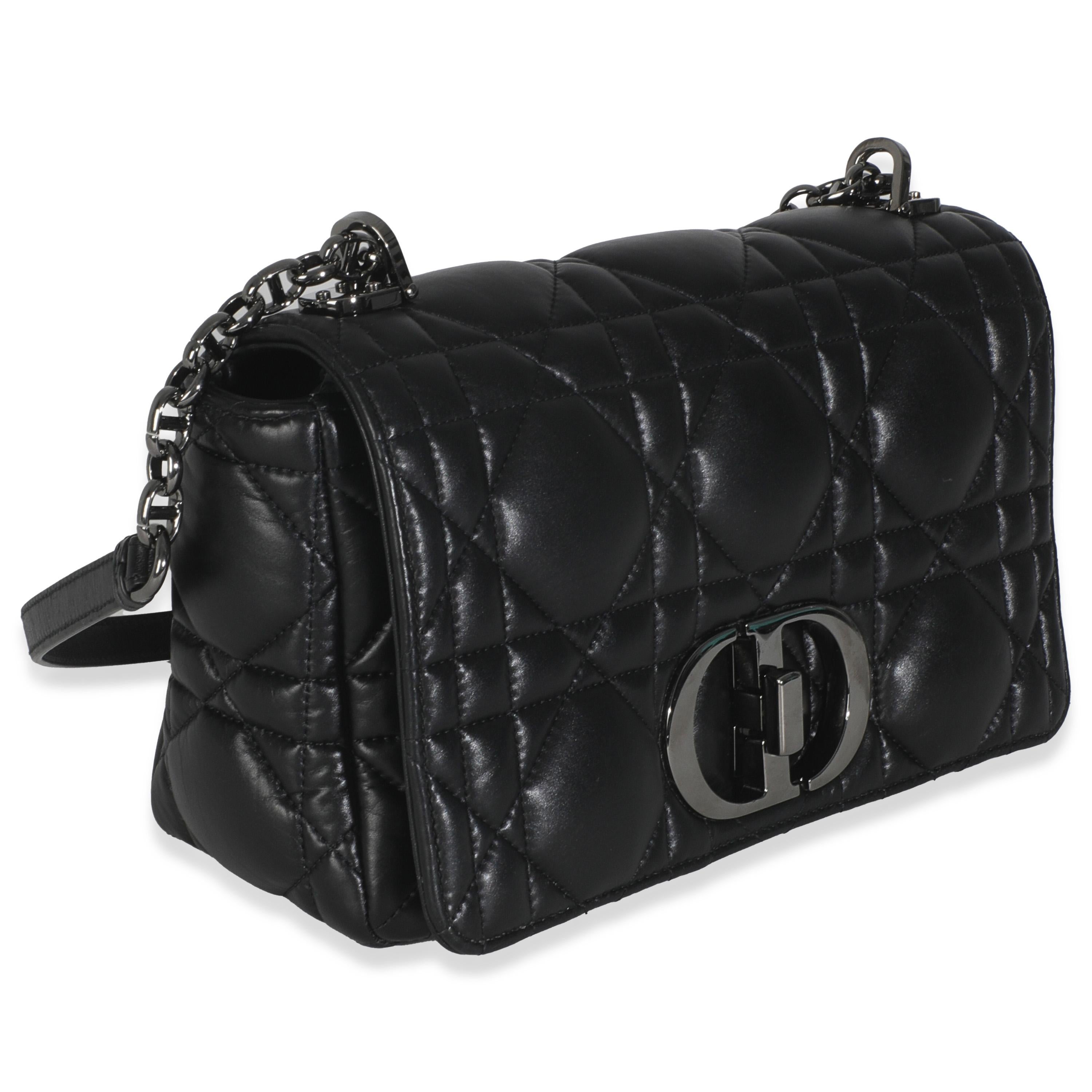 Christian Dior Noir Macrocannage Calfskin Medium Caro Bag Excellent état - En vente à New York, NY