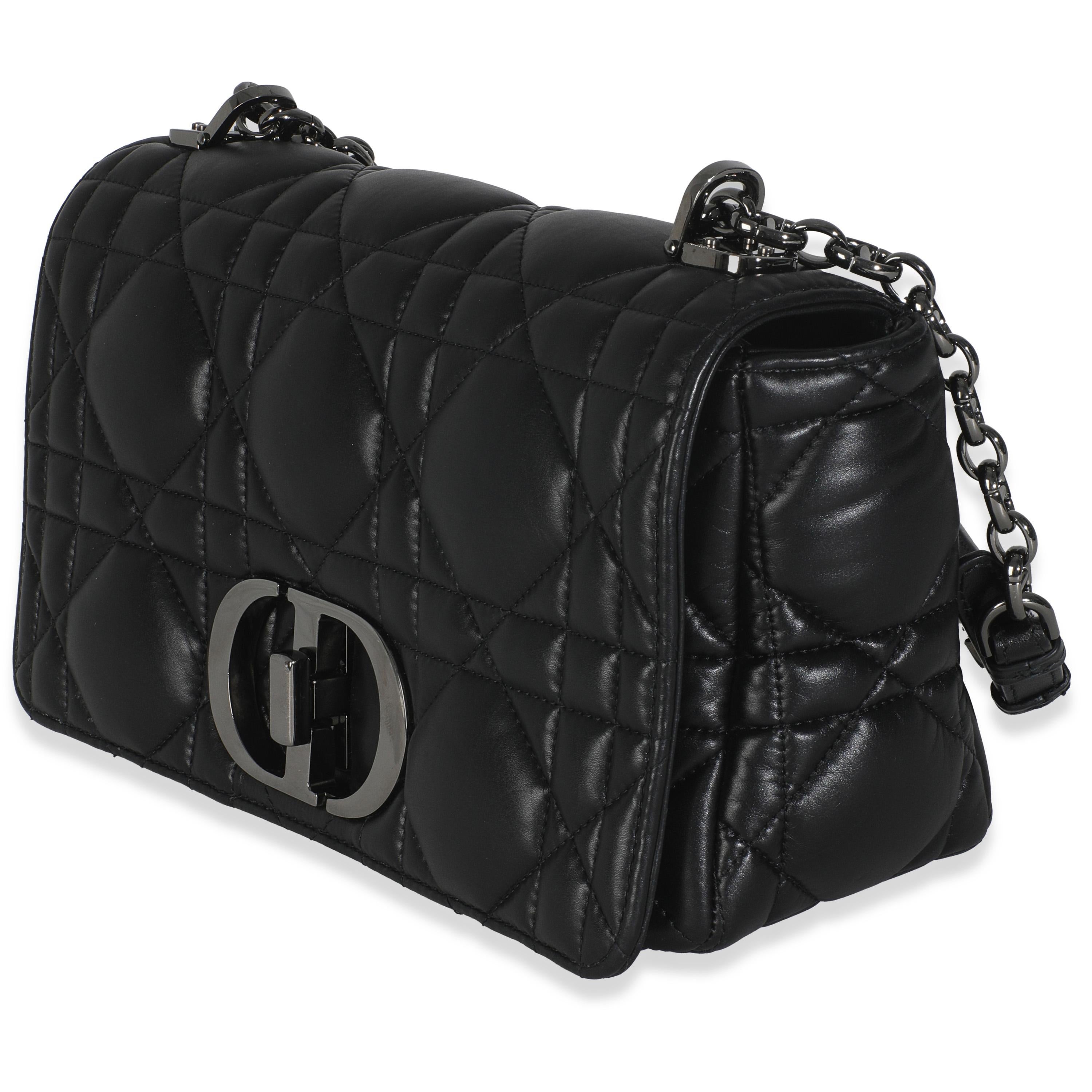 Christian Dior Noir Macrocannage Calfskin Medium Caro Bag Unisexe en vente