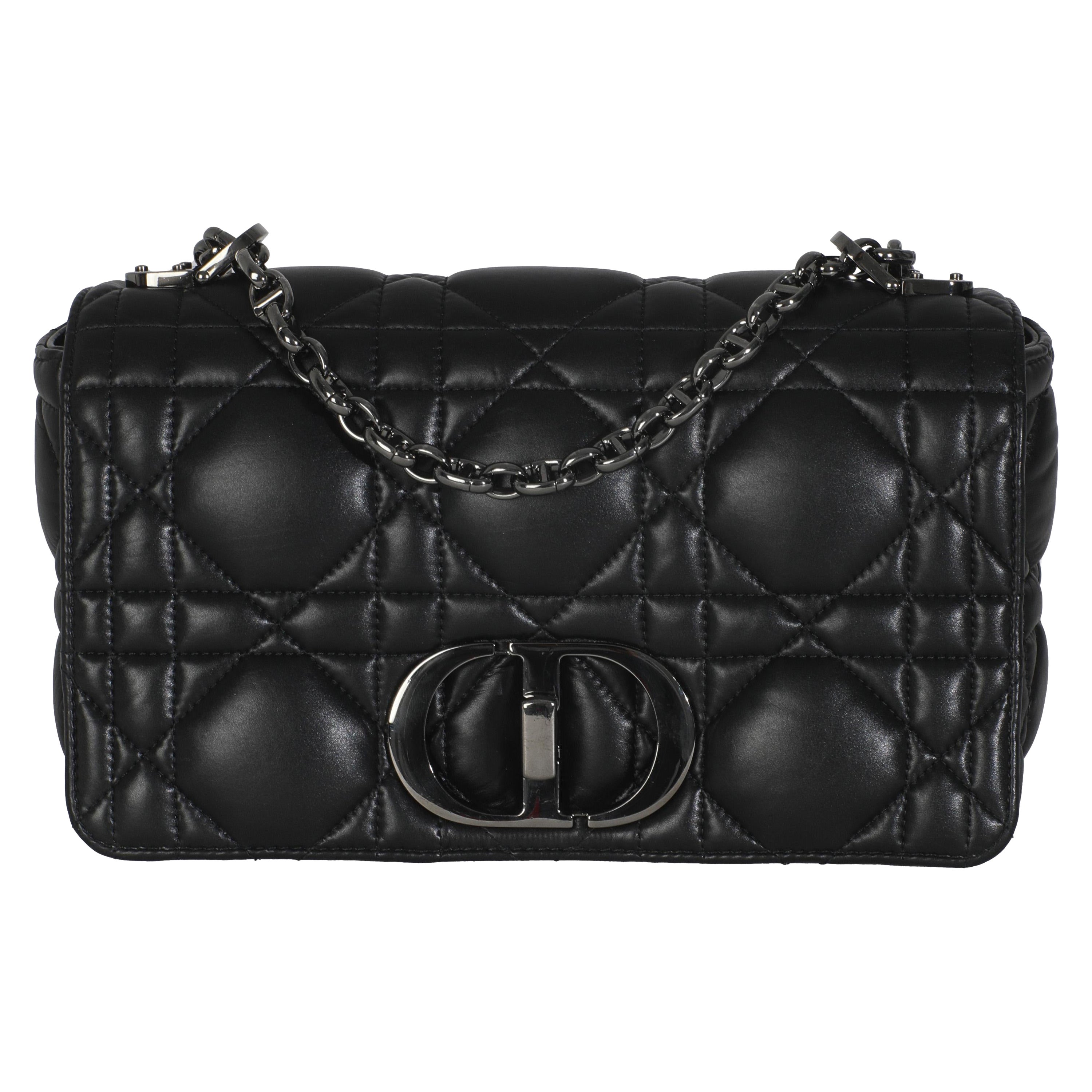 Christian Dior Noir Macrocannage Calfskin Medium Caro Bag en vente
