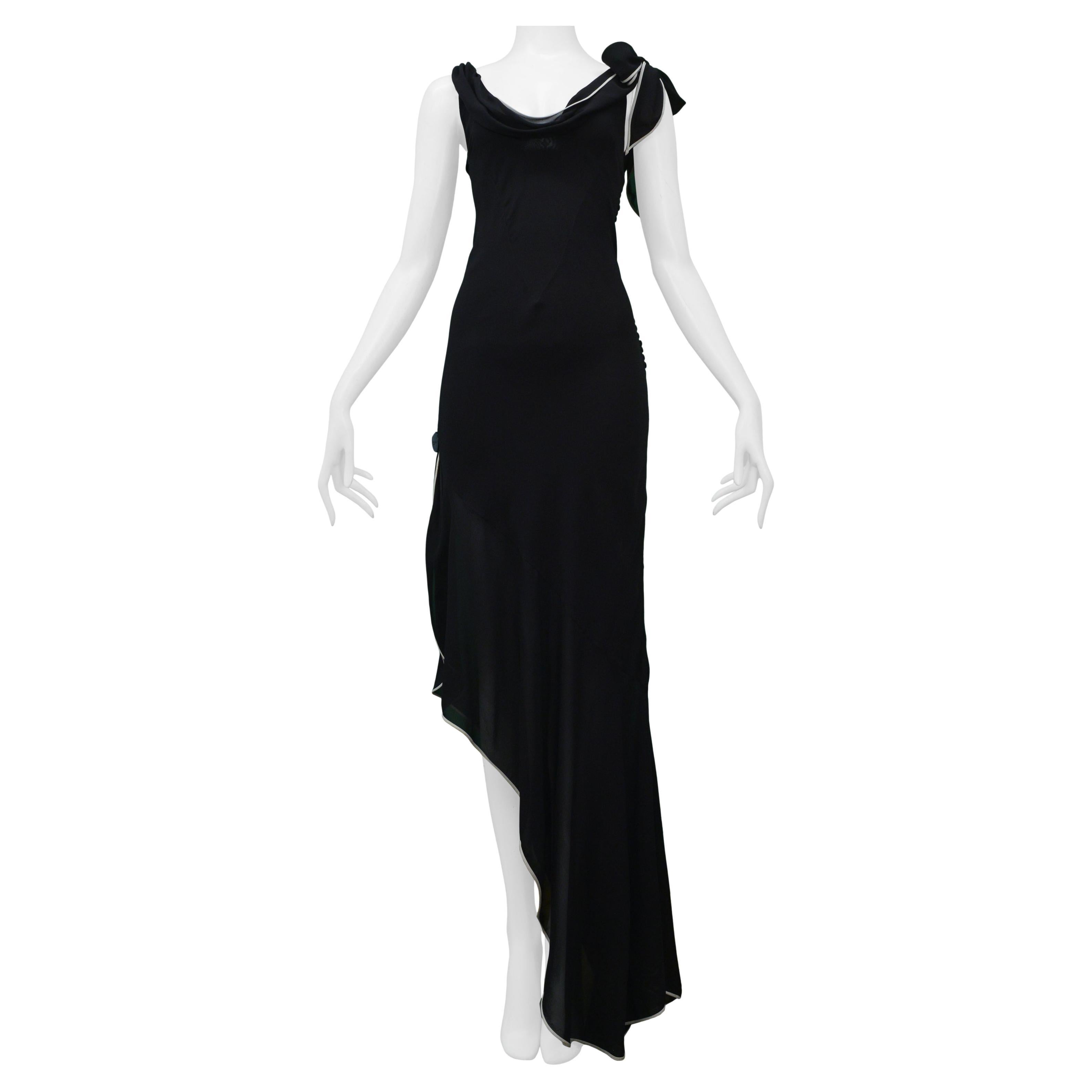Christian Dior Black Maxi Evening Dress With White Trim And Bow