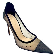 Christian Dior Black Mesh Polka Dot Suede Pumps - Size 39