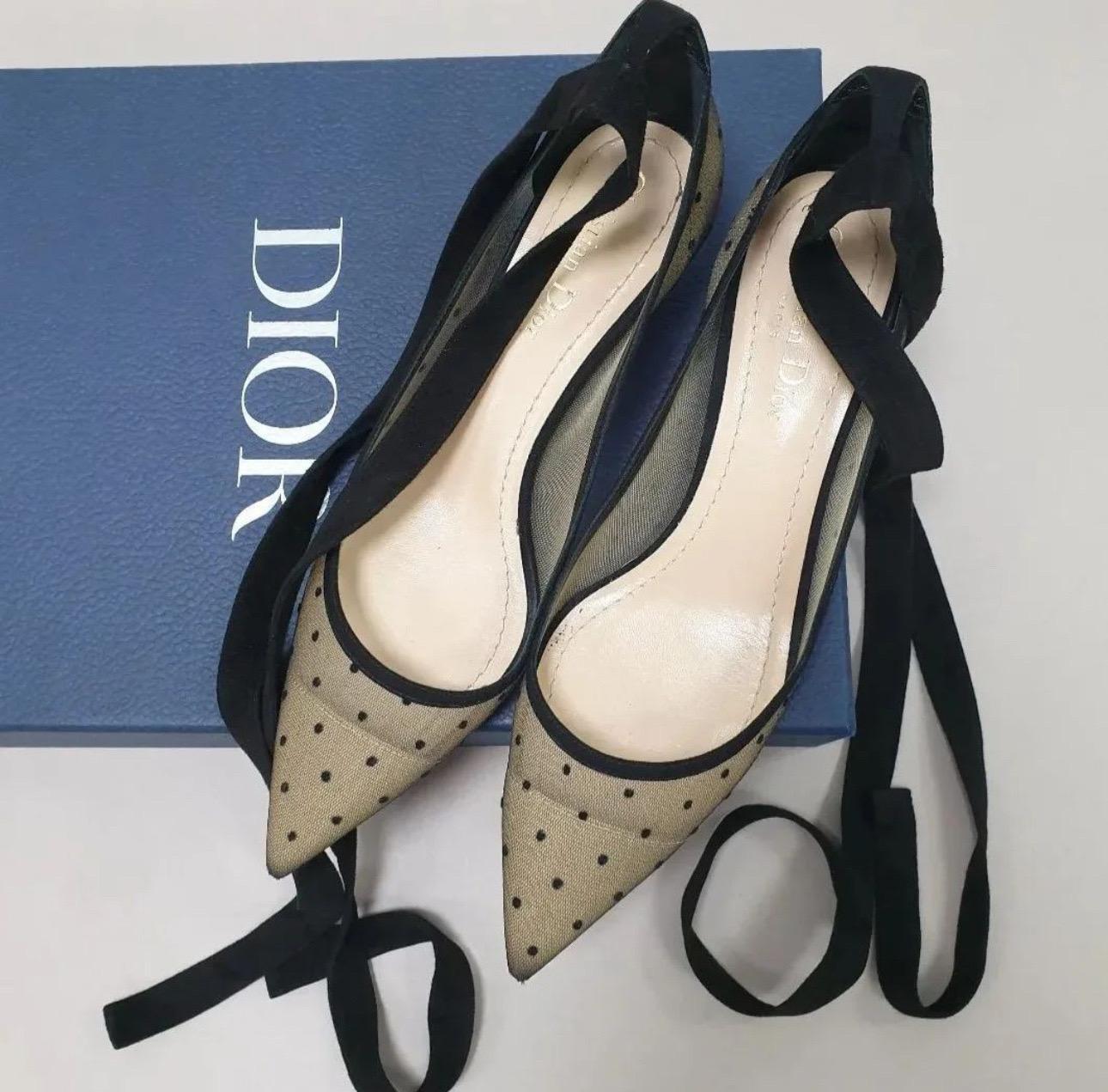 Women's Christian Dior Black Mesh Suede D Polka Dot Pumps  For Sale