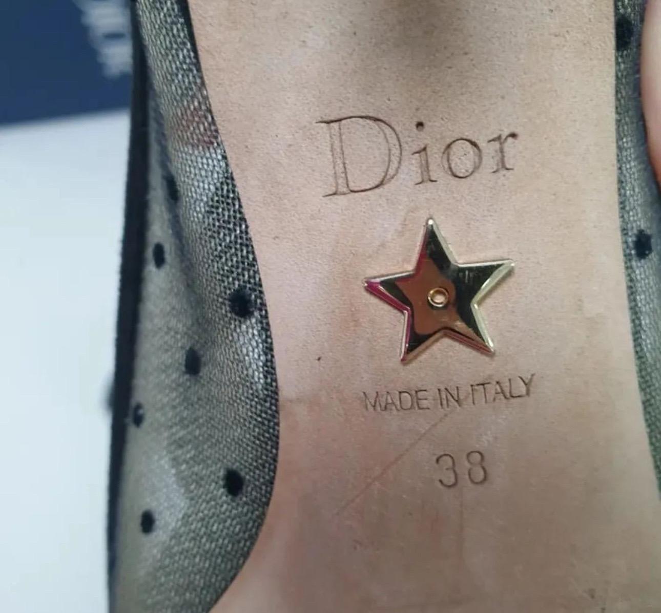 Christian Dior Black Mesh Suede D Polka Dot Pumps  For Sale 2