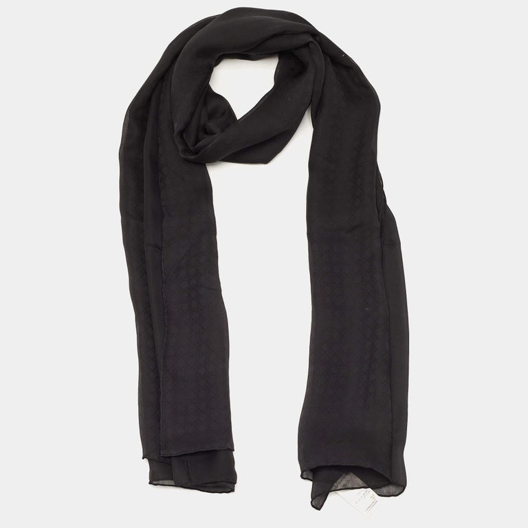 Fendi Black Applique Detail Karlito Silk & Wool Scarf