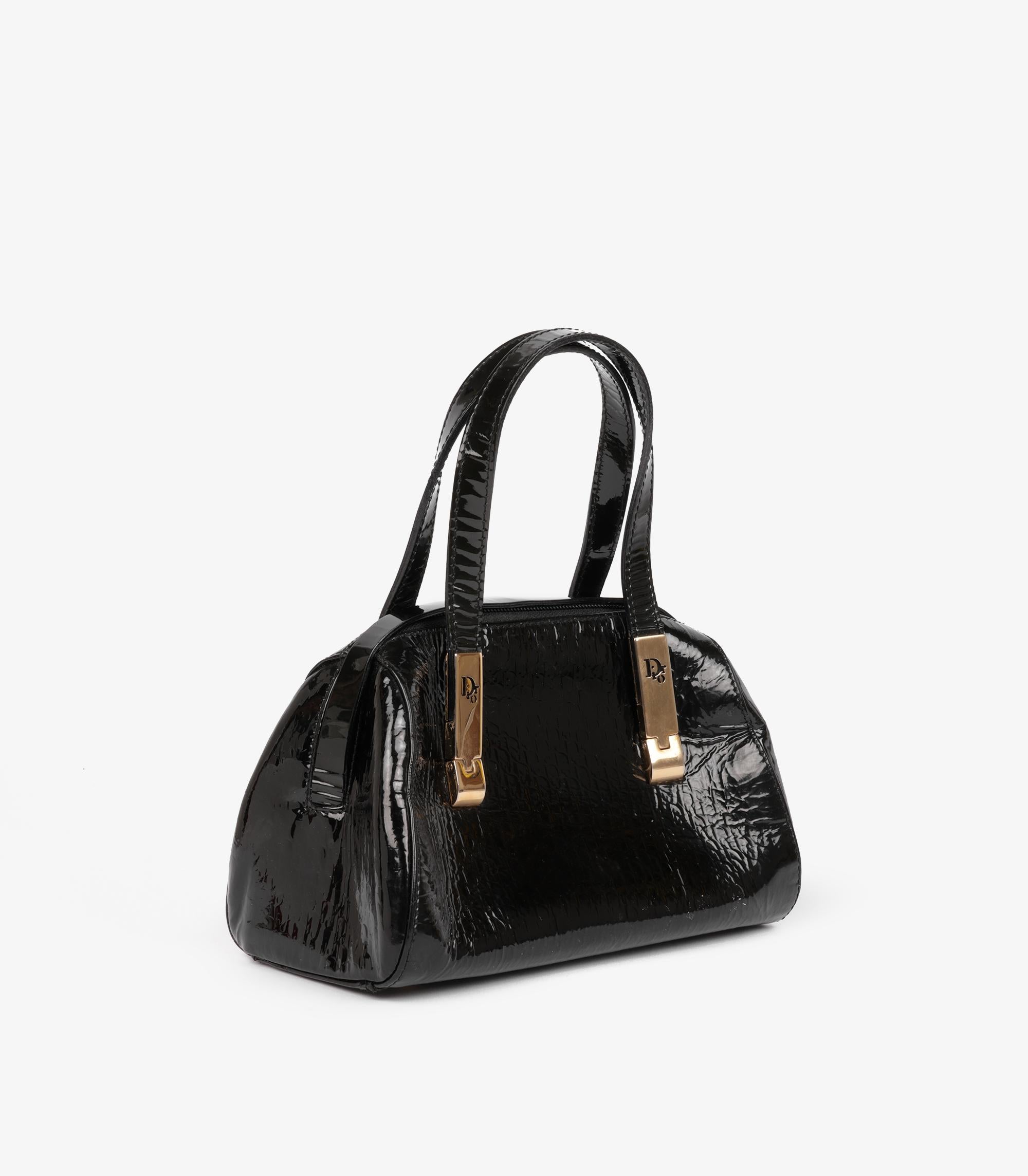 Christian Dior Schwarz Micro Monogram Lackleder Vintage Mini Bowling Tasche im Zustand „Hervorragend“ im Angebot in Bishop's Stortford, Hertfordshire