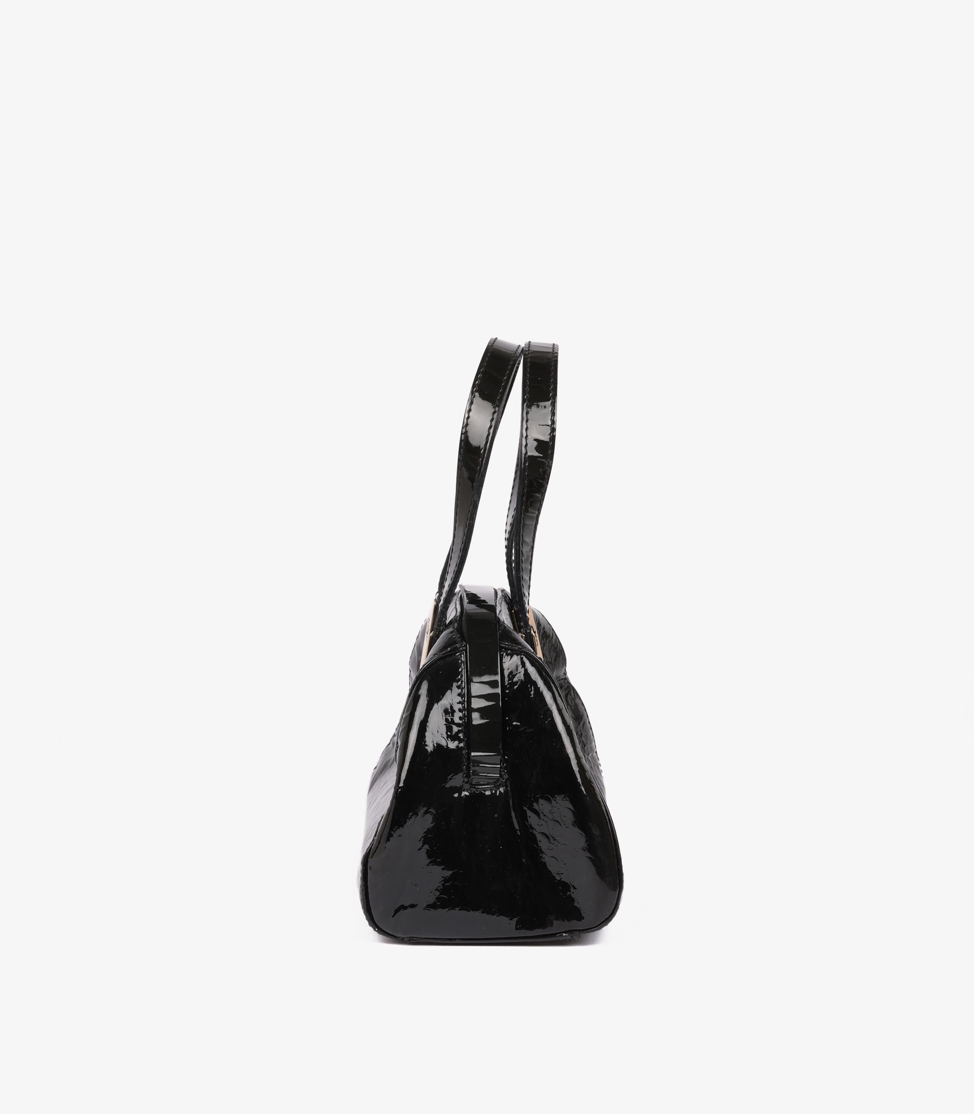 Christian Dior Schwarz Micro Monogram Lackleder Vintage Mini Bowling Tasche für Damen oder Herren im Angebot