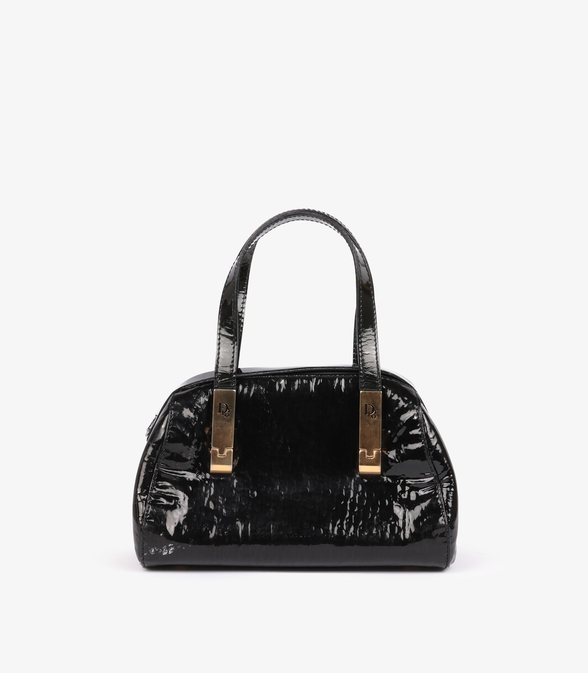 Christian Dior Schwarz Micro Monogram Lackleder Vintage Mini Bowling Tasche im Angebot 1