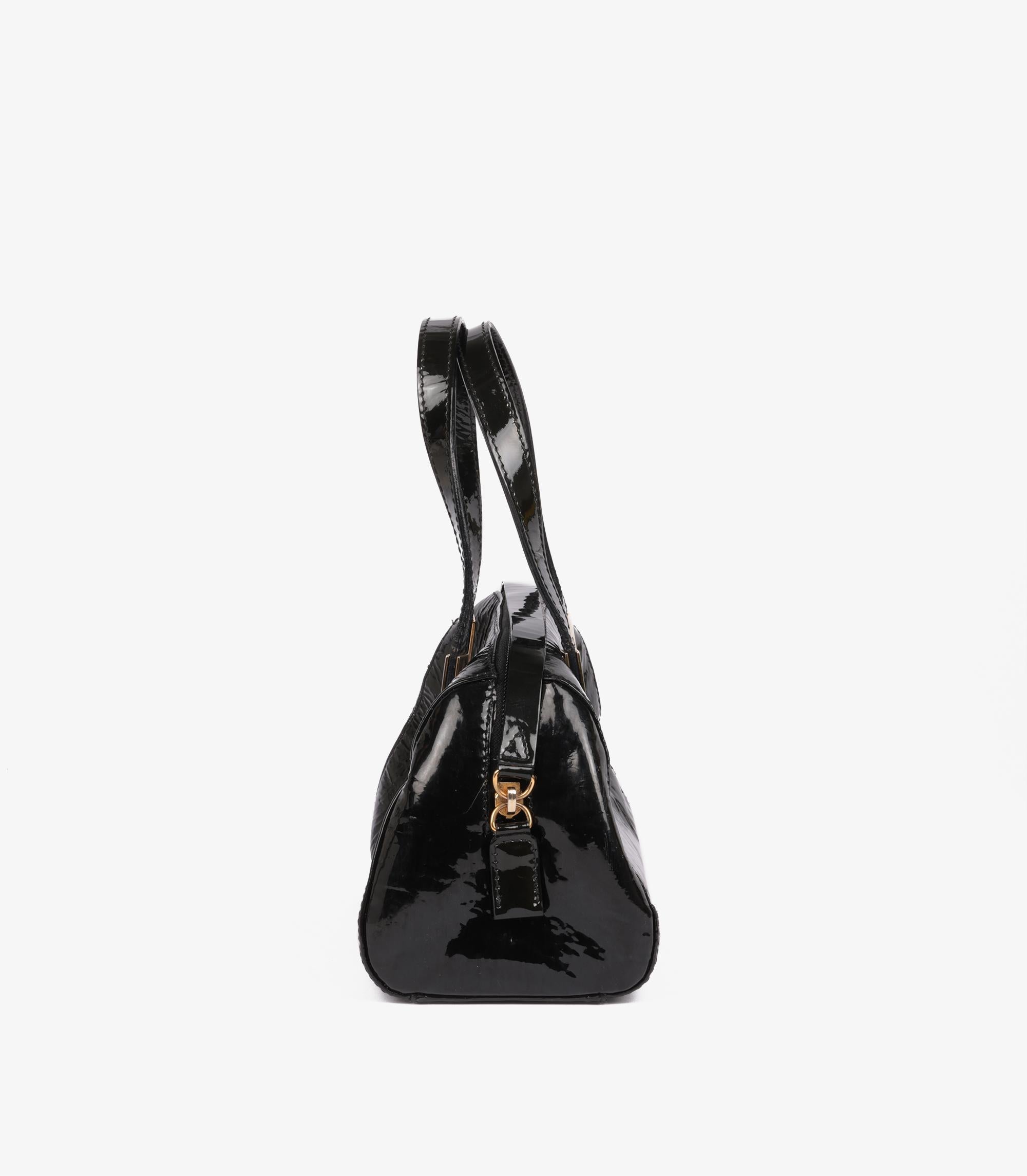 Christian Dior Schwarz Micro Monogram Lackleder Vintage Mini Bowling Tasche im Angebot 2