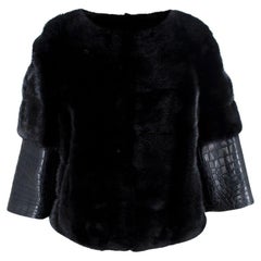 Christian Dior Schwarze Bolerojacke mit Nerz- und Krokodilärmeln - US 2