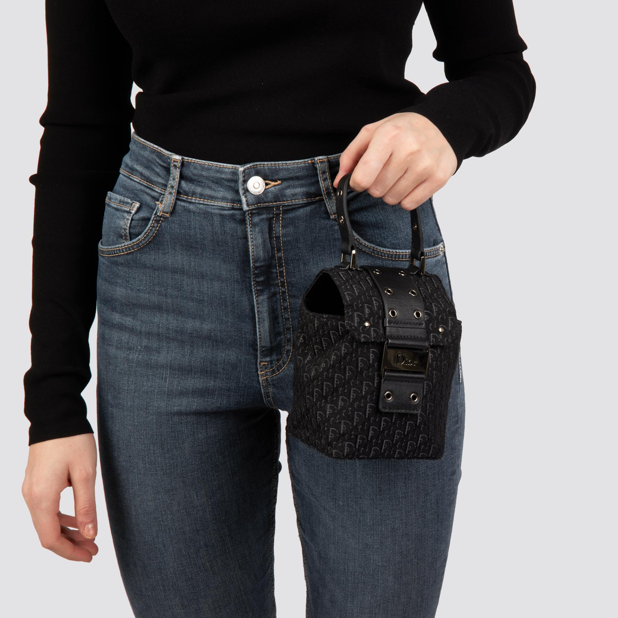 CHRISTIAN DIOR Black Monogram Canvas & Calfskin Leather Top Handle Box Bag For Sale 8