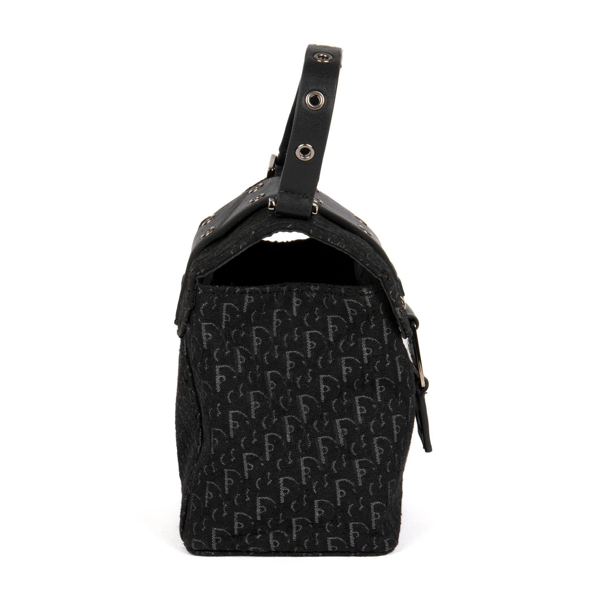 CHRISTIAN DIOR Black Monogram Canvas & Calfskin Leather Top Handle Box Bag In Excellent Condition For Sale In Bishop's Stortford, Hertfordshire